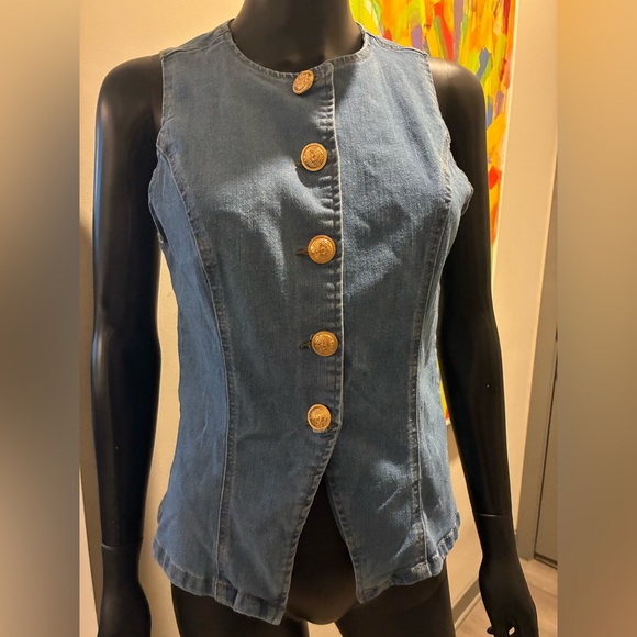 SHEIN Blue Denim Vest with Gold Buttons - Picture 3 of 5